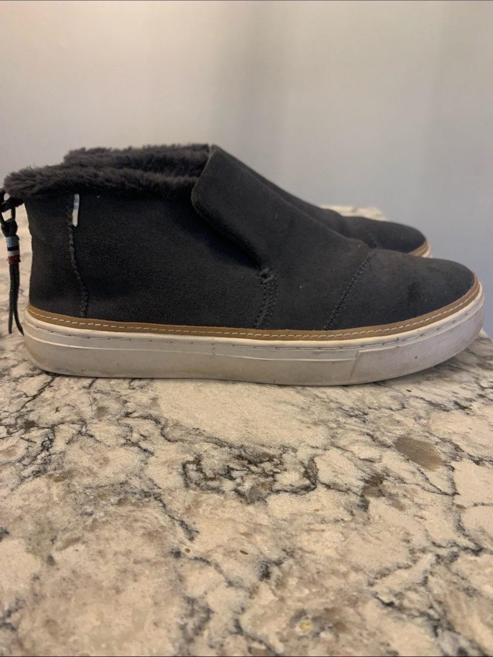 Toms Black Slip-On Faux Fur-Lined Ankle Booties